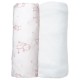 Lot de 2 draps housses 70x140 cm BLANC AVENUE Rose foncé/Blanc