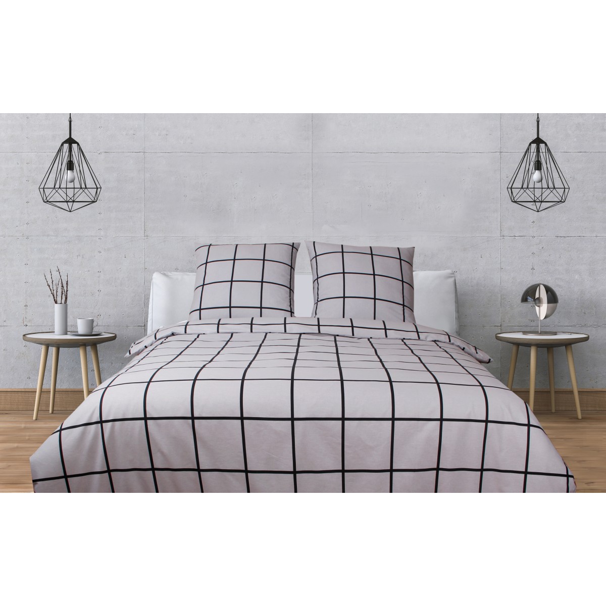 Parure de lit 100%coton Carreaux gris