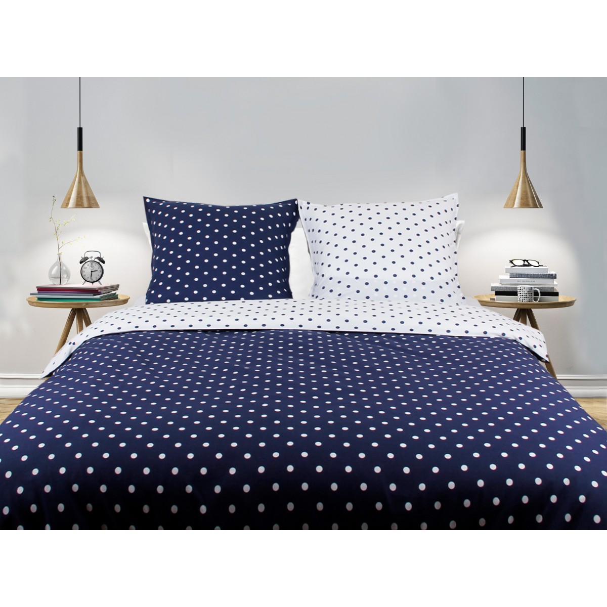 Parure de lit 100%coton Pois bleu