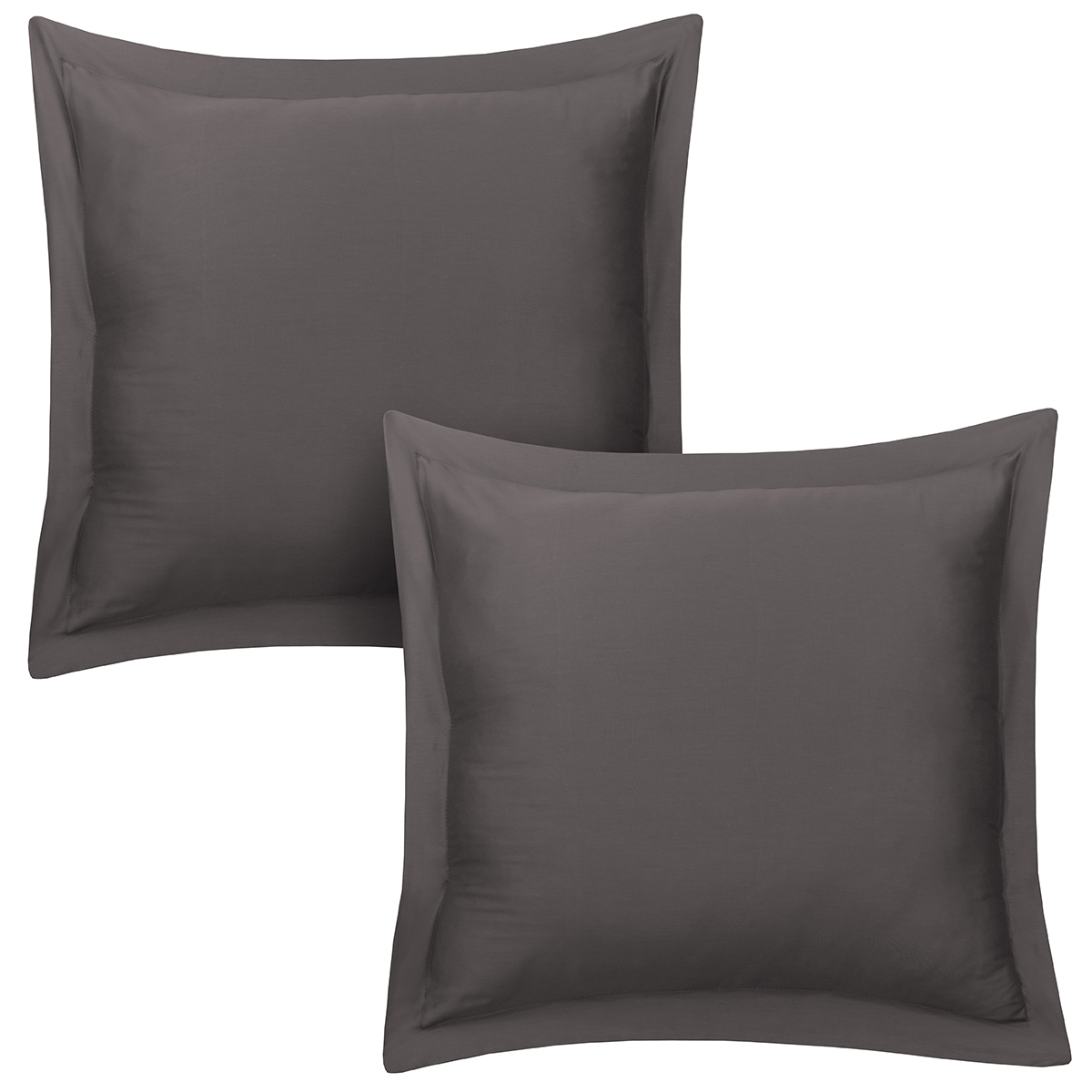 Lot de 2 Taies d'oreiller 63x63 cm satin de coton anthracite