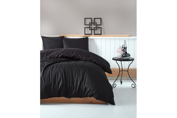 Parure de lit - Satin de coton noir rayé