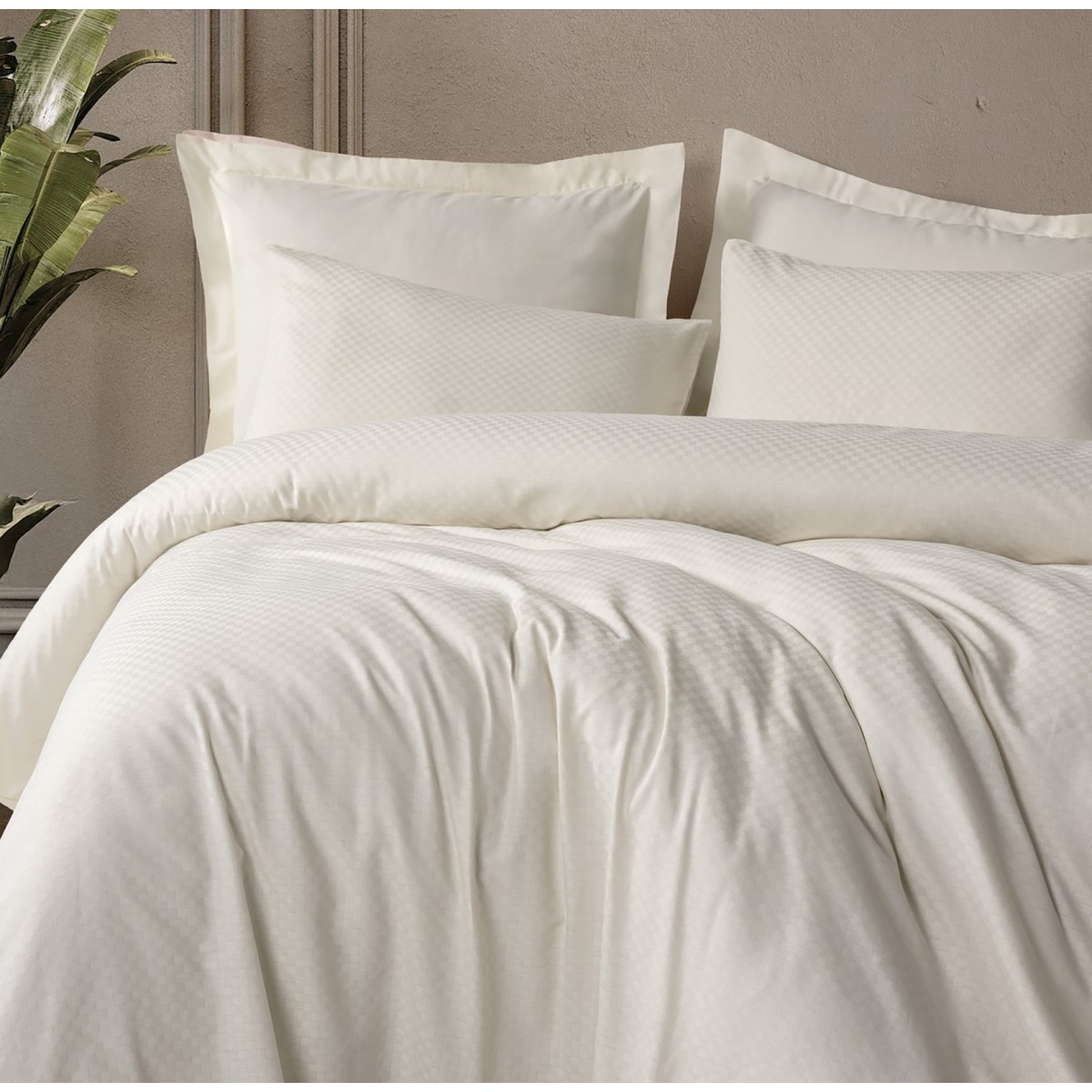 Parure de lit 100% Coton Jacquard crème