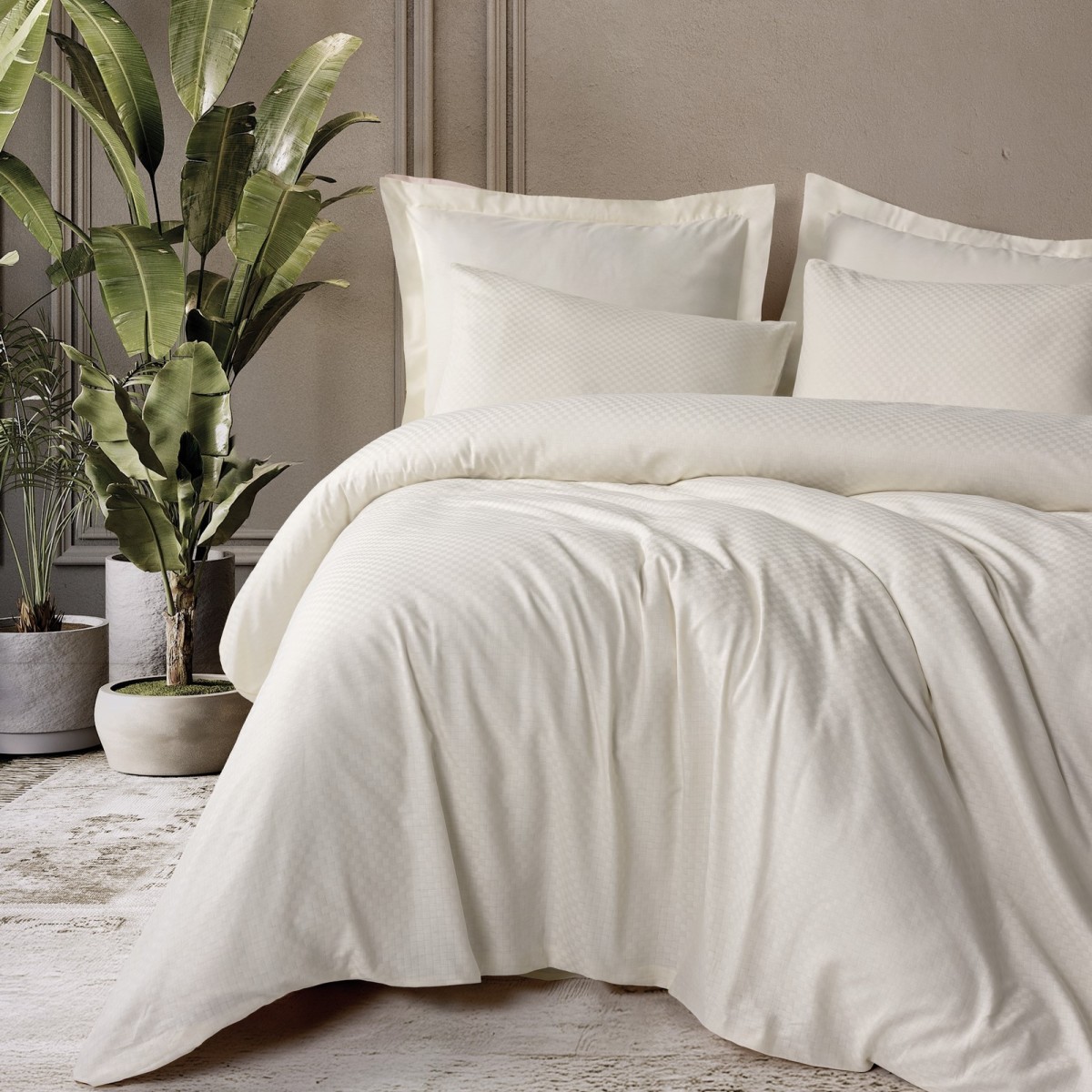 Parure de lit 100% Coton Jacquard crème