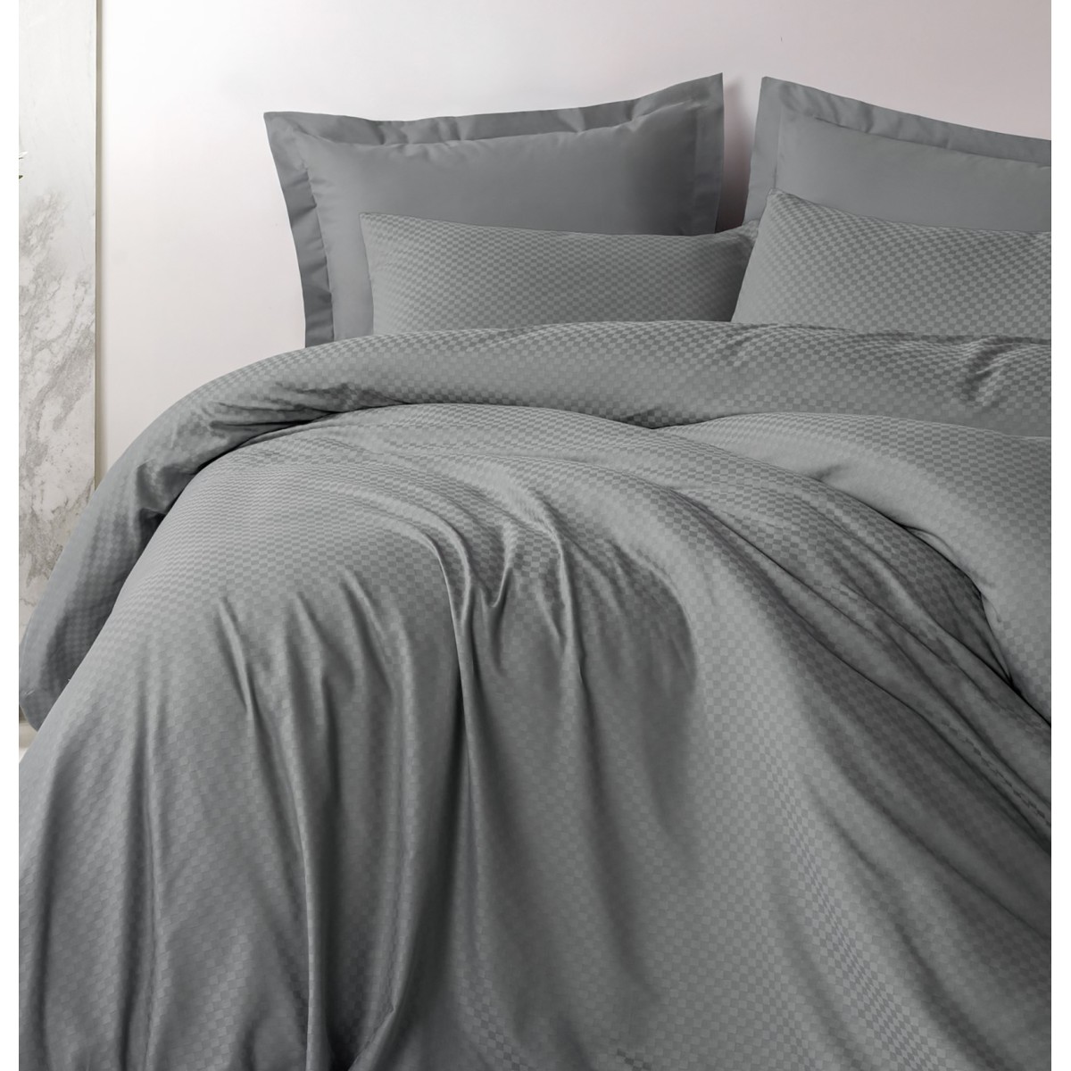 Parure de lit 100% Coton Jacquard gris