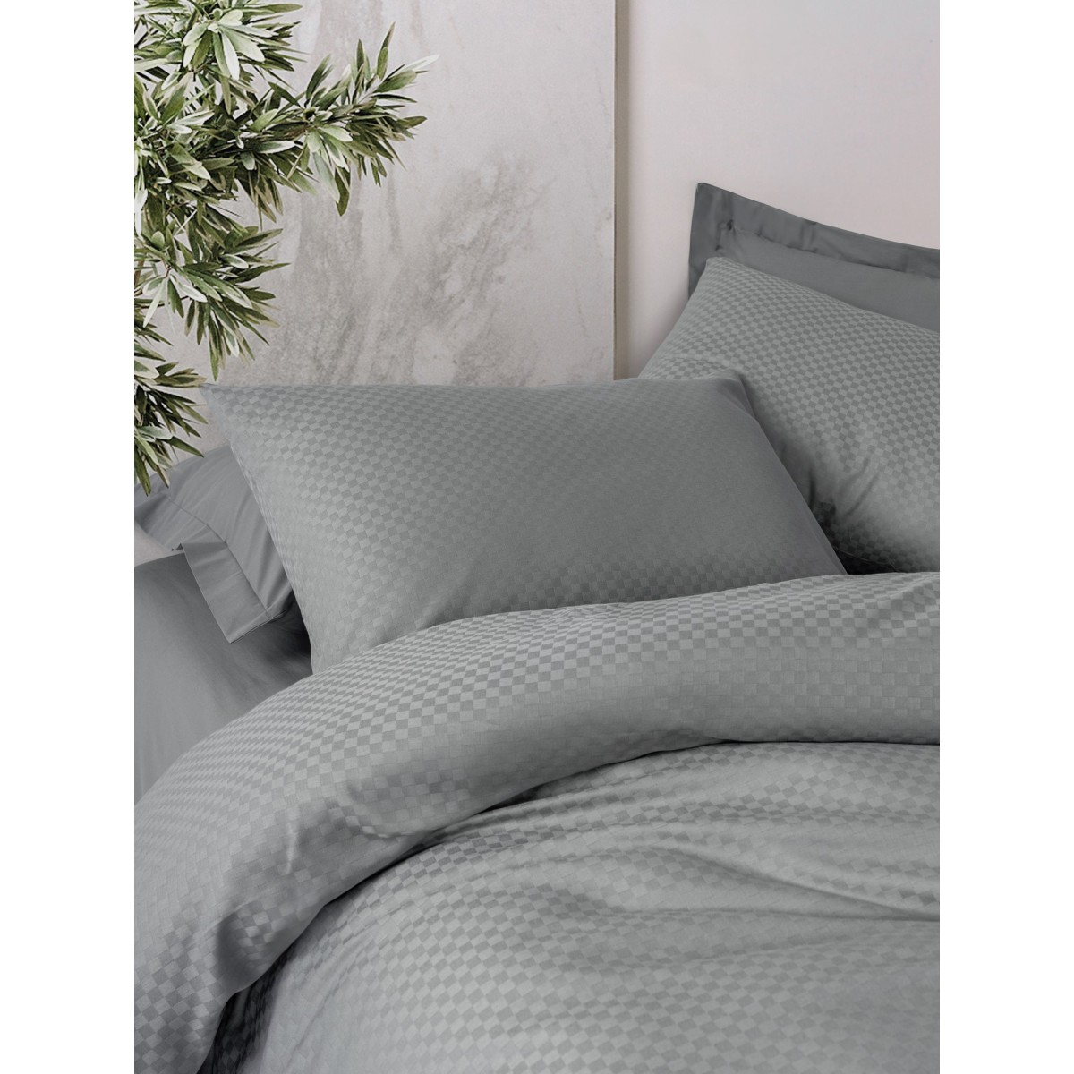 Parure de lit 100% Coton Jacquard gris