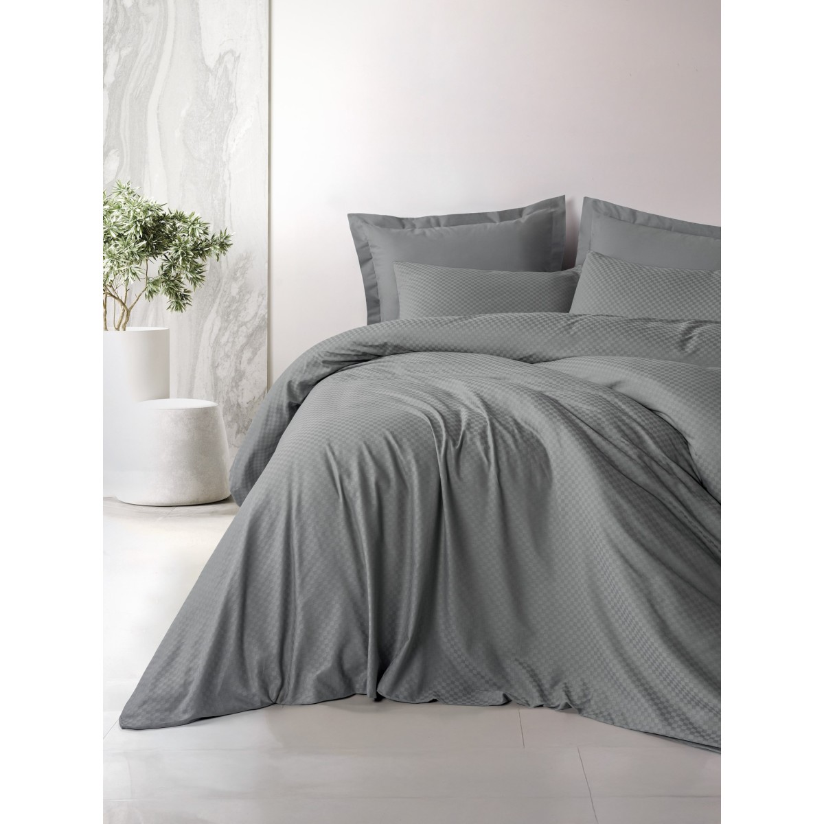 Parure de lit 100% Coton Jacquard gris