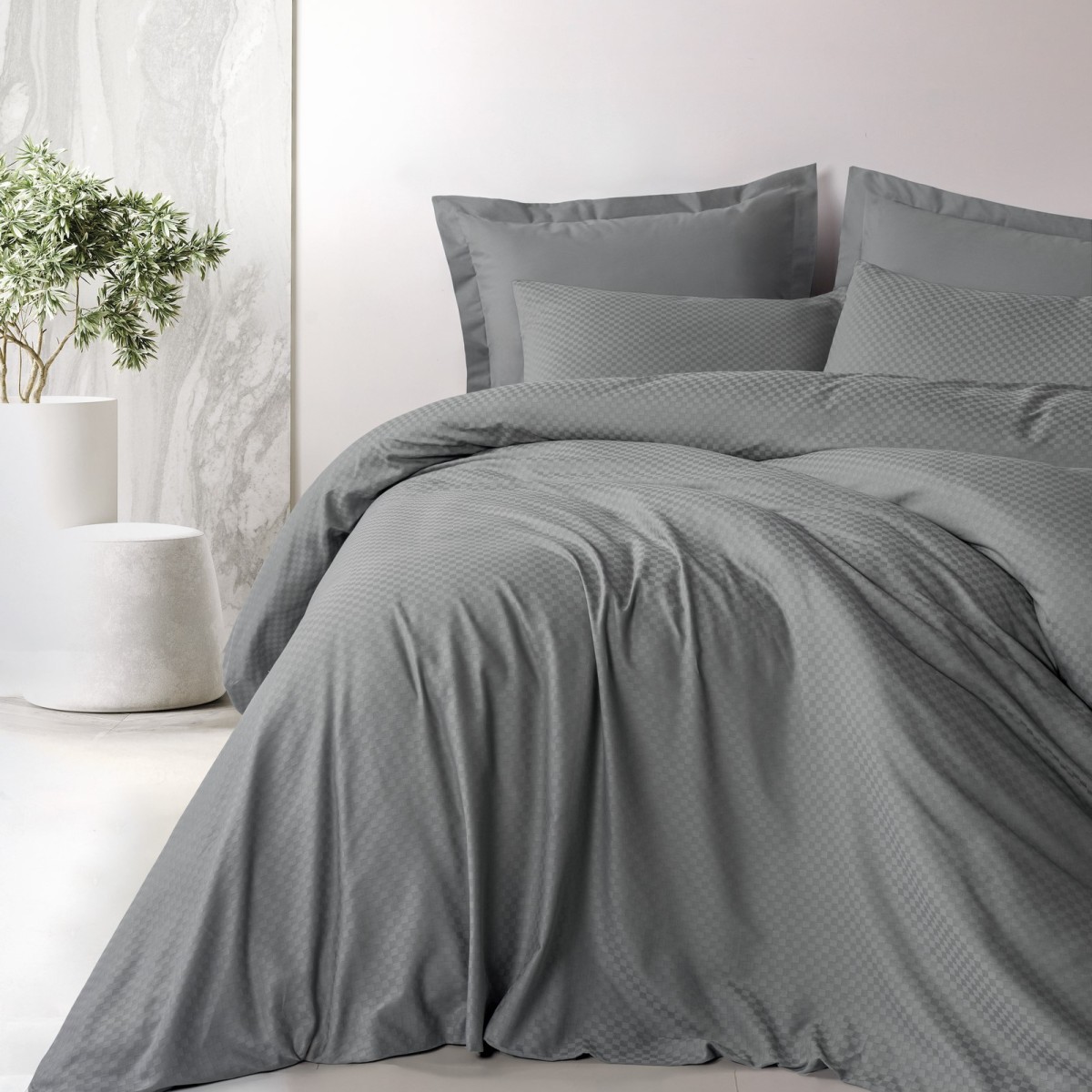 Parure de lit 100% Coton Jacquard gris