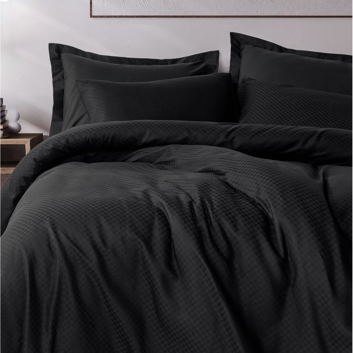 Parure de lit 100% Coton Jacquard noir