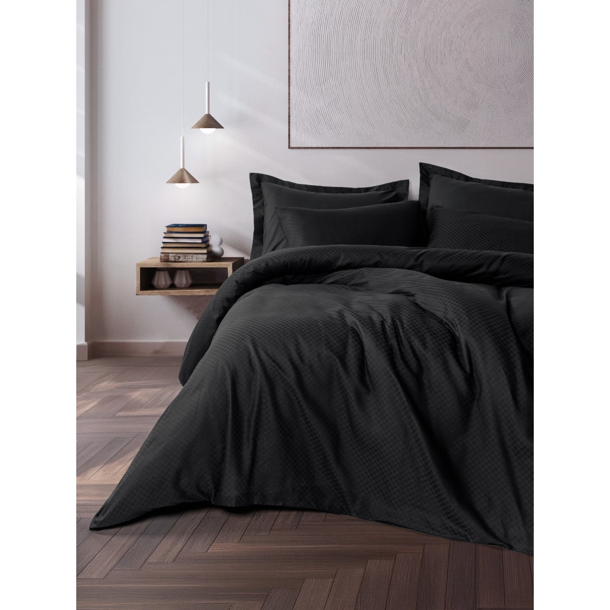 Parure de lit 100% Coton Jacquard noir