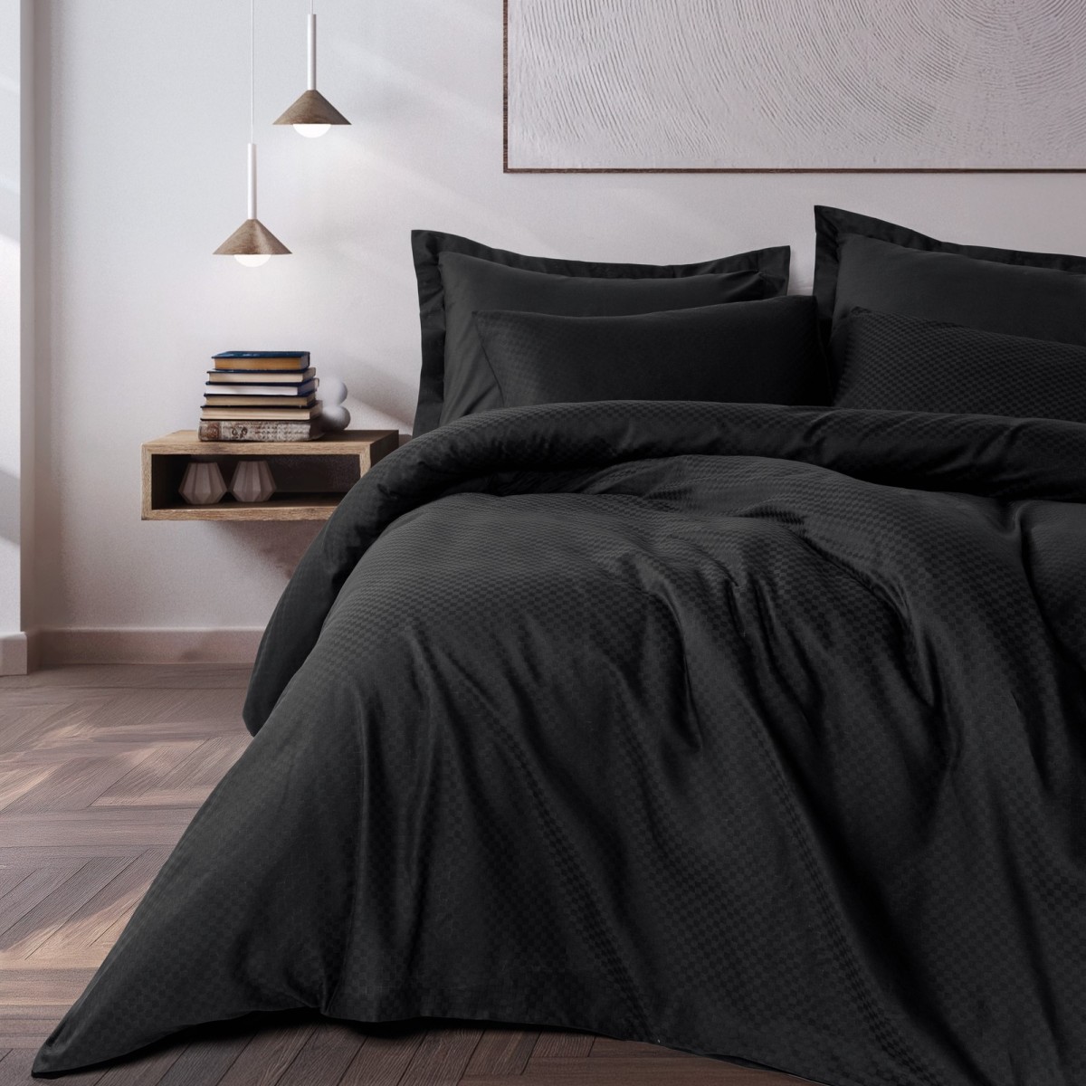 Parure de lit 100% Coton Jacquard noir