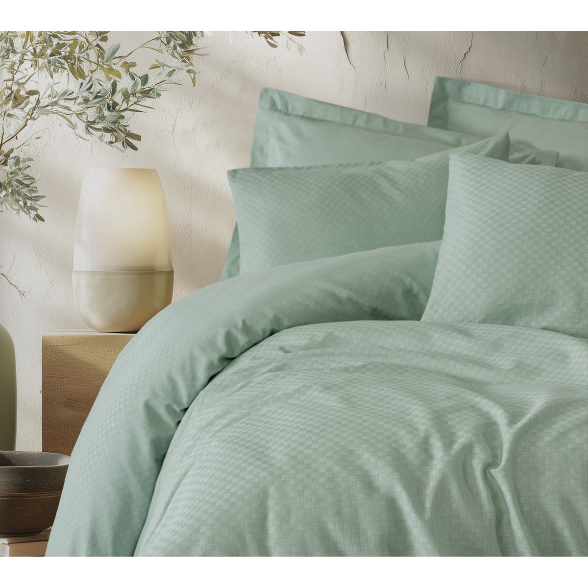 Parure de lit 100% Coton Jacquard sauge