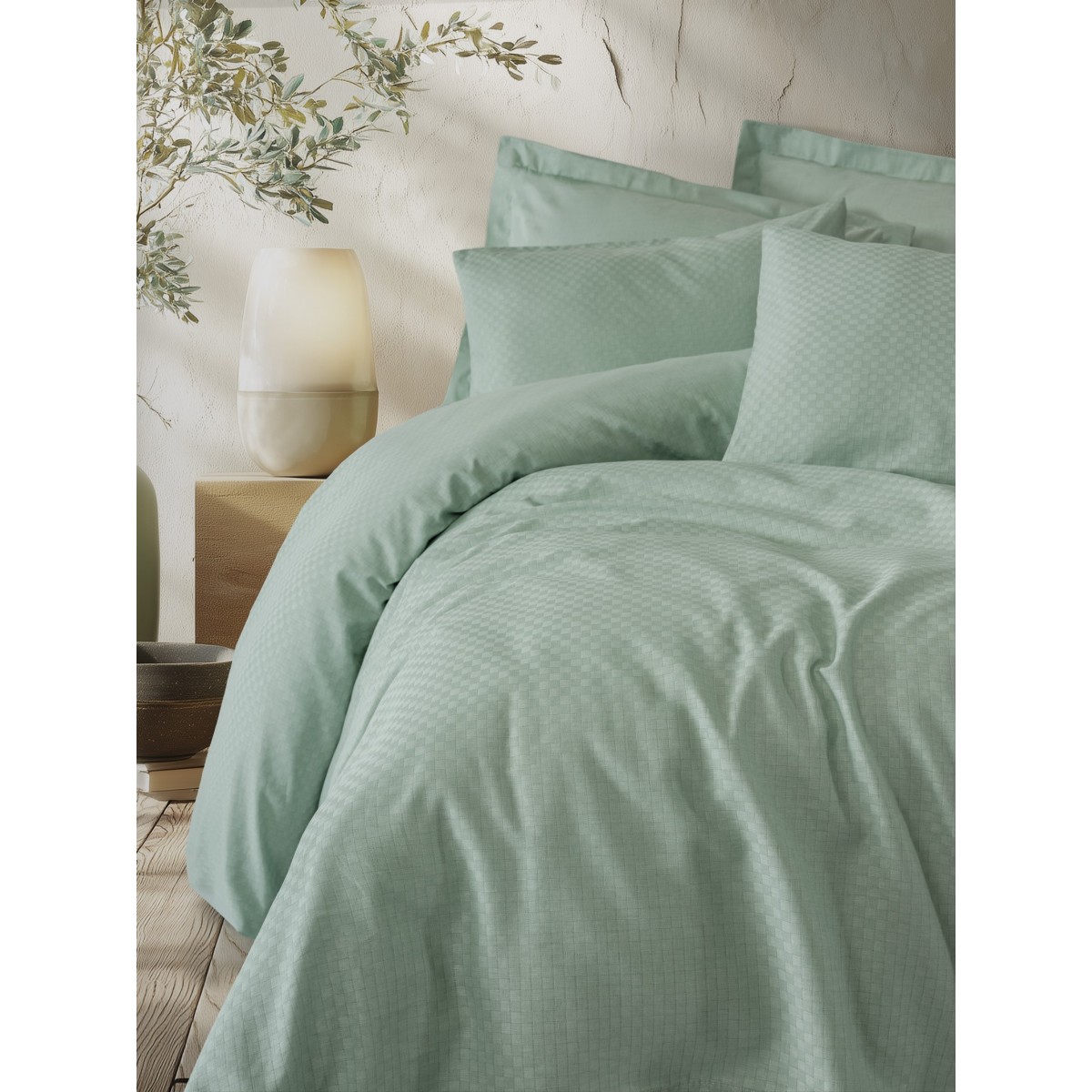 Parure de lit 100% Coton Jacquard sauge