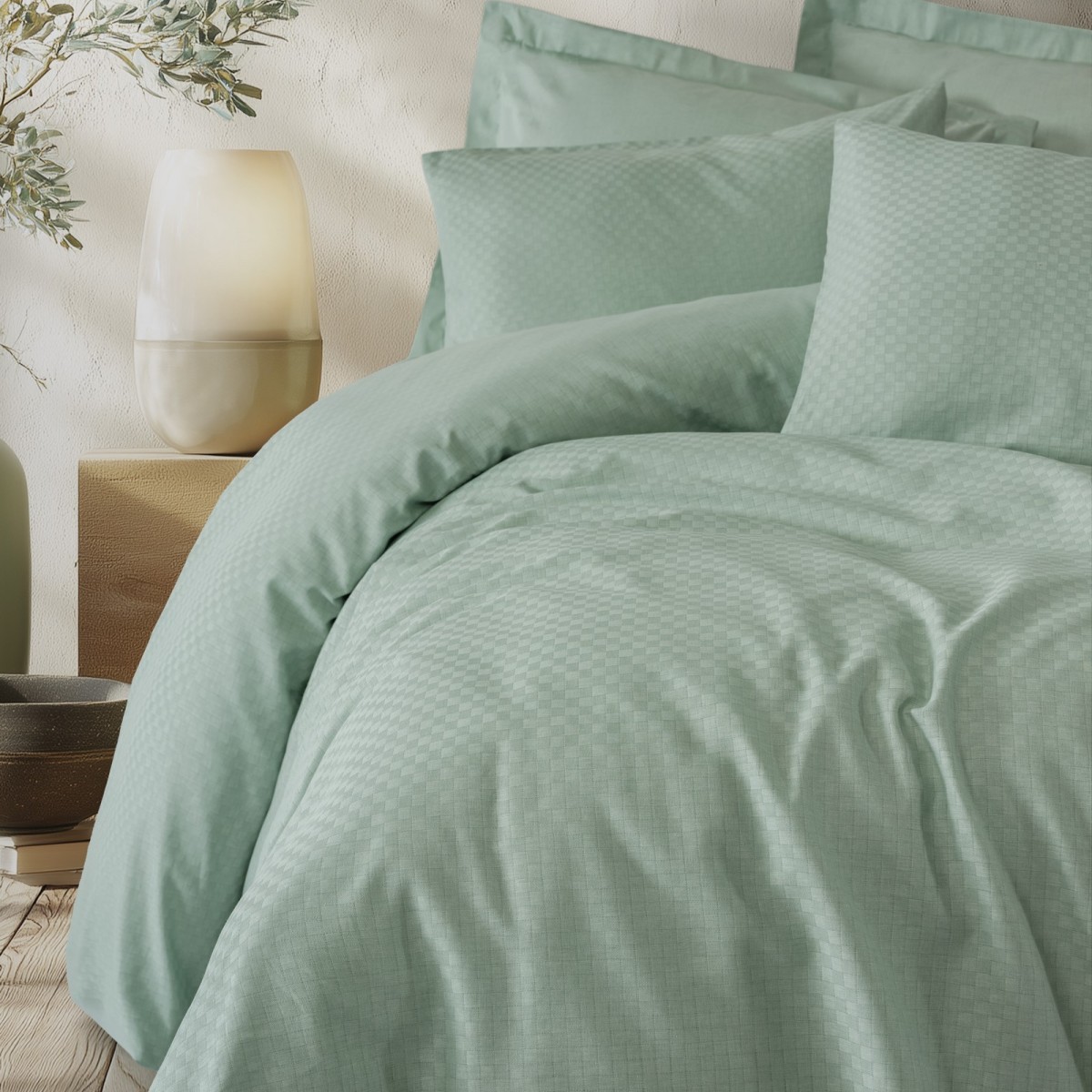 Parure de lit 100% Coton Jacquard sauge