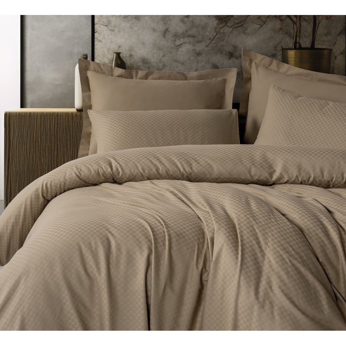 Parure de lit 100% Coton Jacquard vison