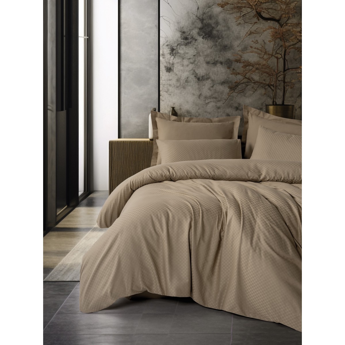 Parure de lit 100% Coton Jacquard vison