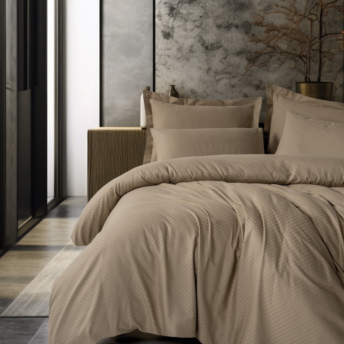 Parure de lit 100% Coton Jacquard vison