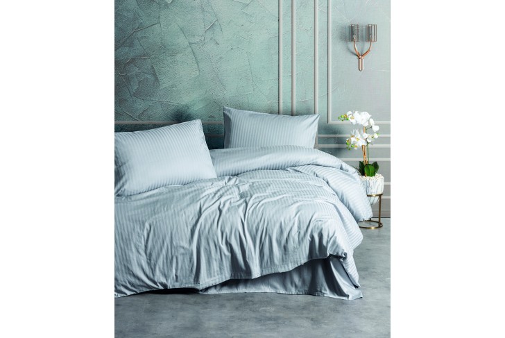 Parure de lit - Satin de coton gris rayé