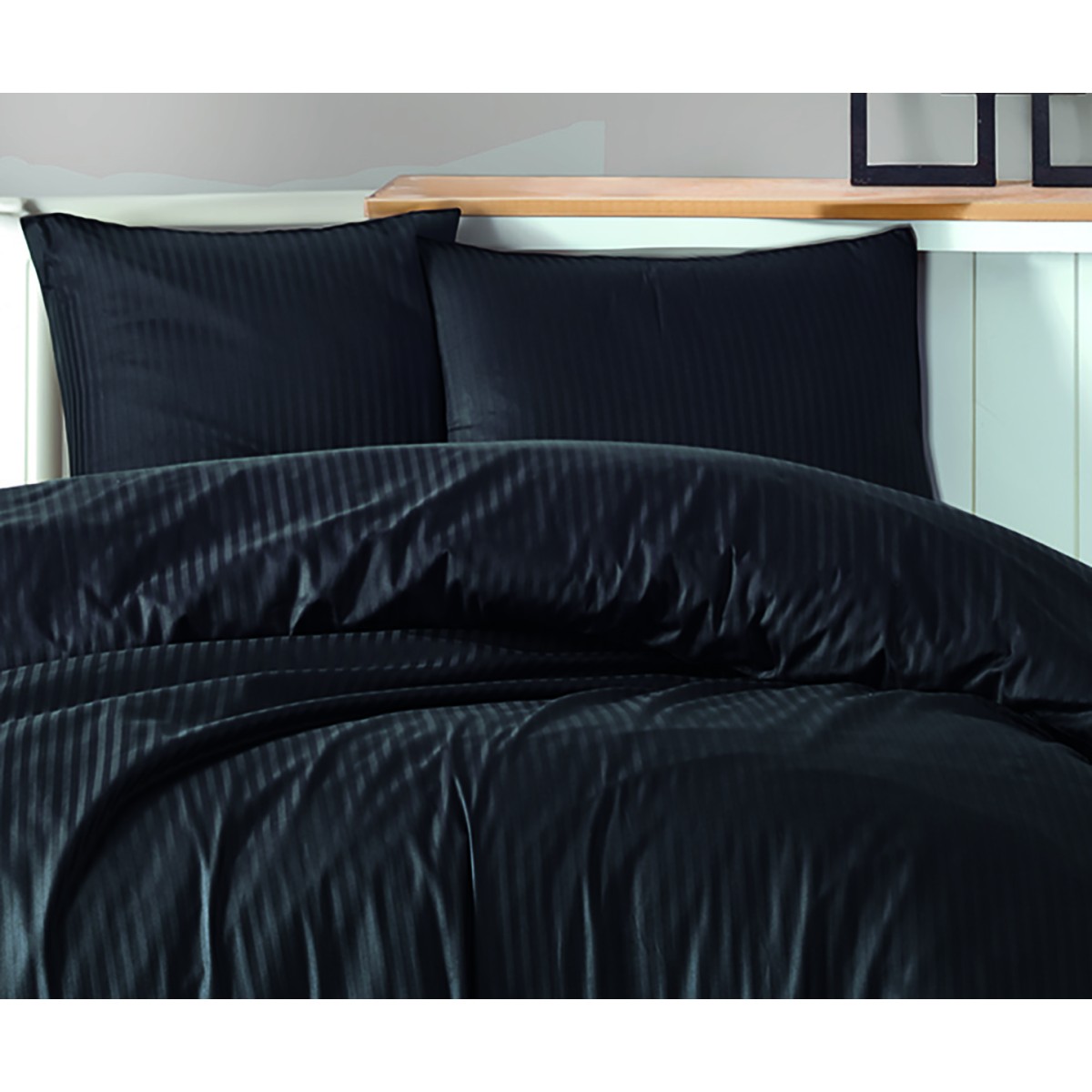Parure de lit - Satin de coton noir rayé
