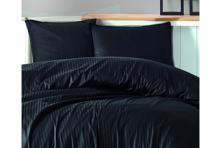 Parure de lit - Satin de coton noir rayé