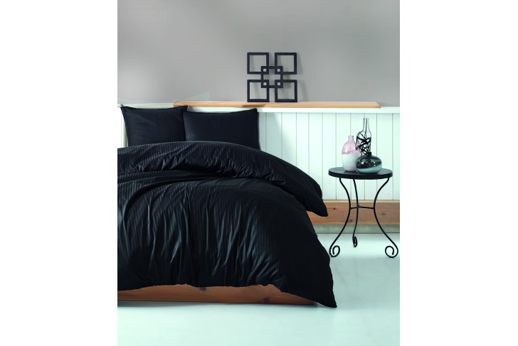 Parure de lit - Satin de coton noir rayé