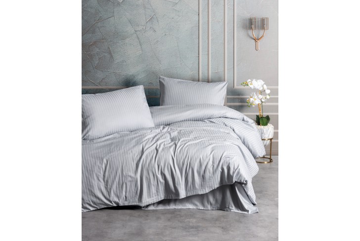 Parure de lit - Satin de coton gris rayé