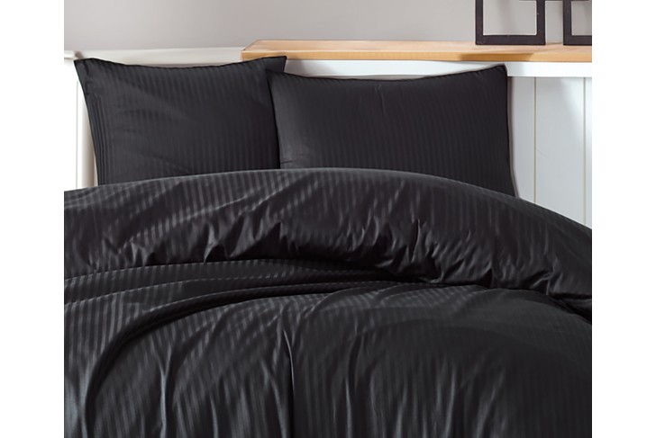 Parure de lit - Satin de coton noir rayé