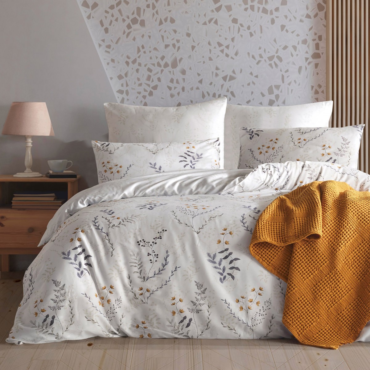 Parure de lit 100% coton FLEURS-AQUA