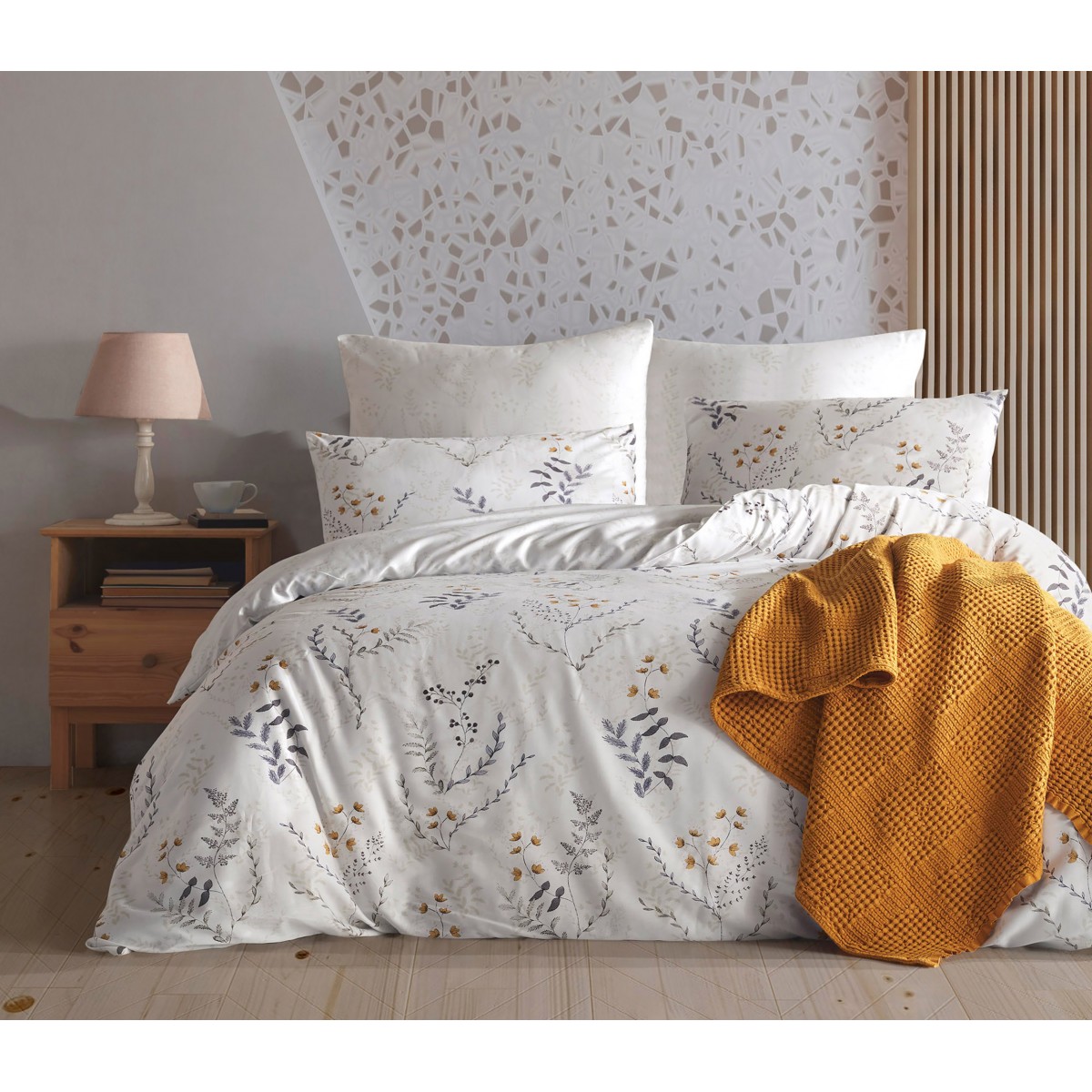 Parure de lit 100% coton FLEURS-AQUA
