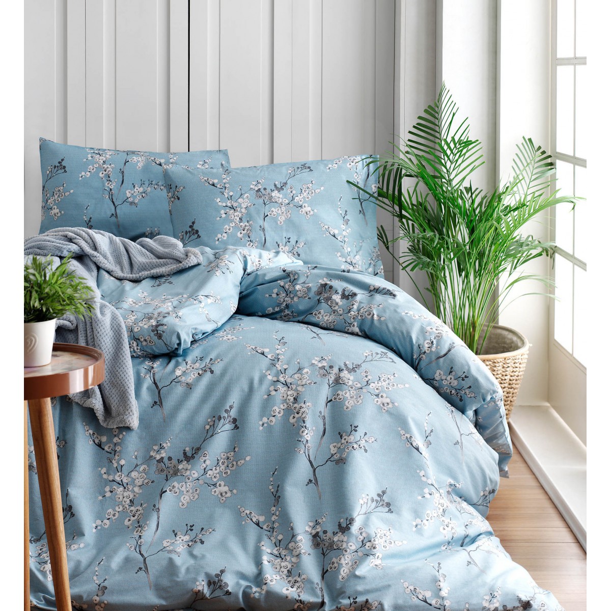 Parure de lit 100% coton CHICORY BLEU