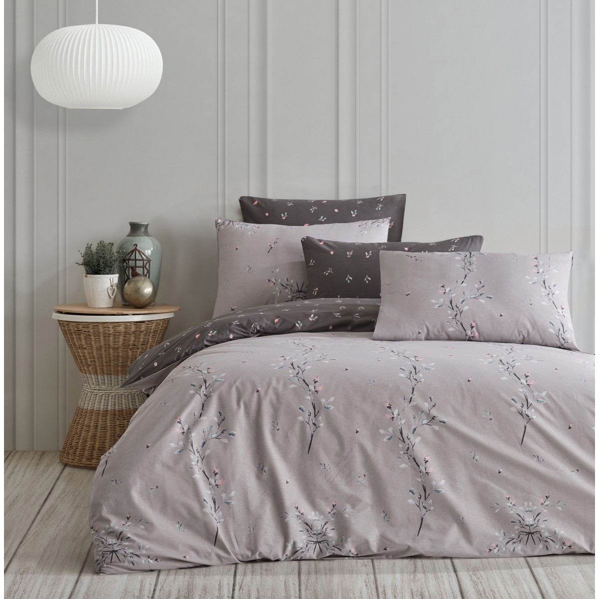 Parure de lit 100% coton MAYDA-GRIS