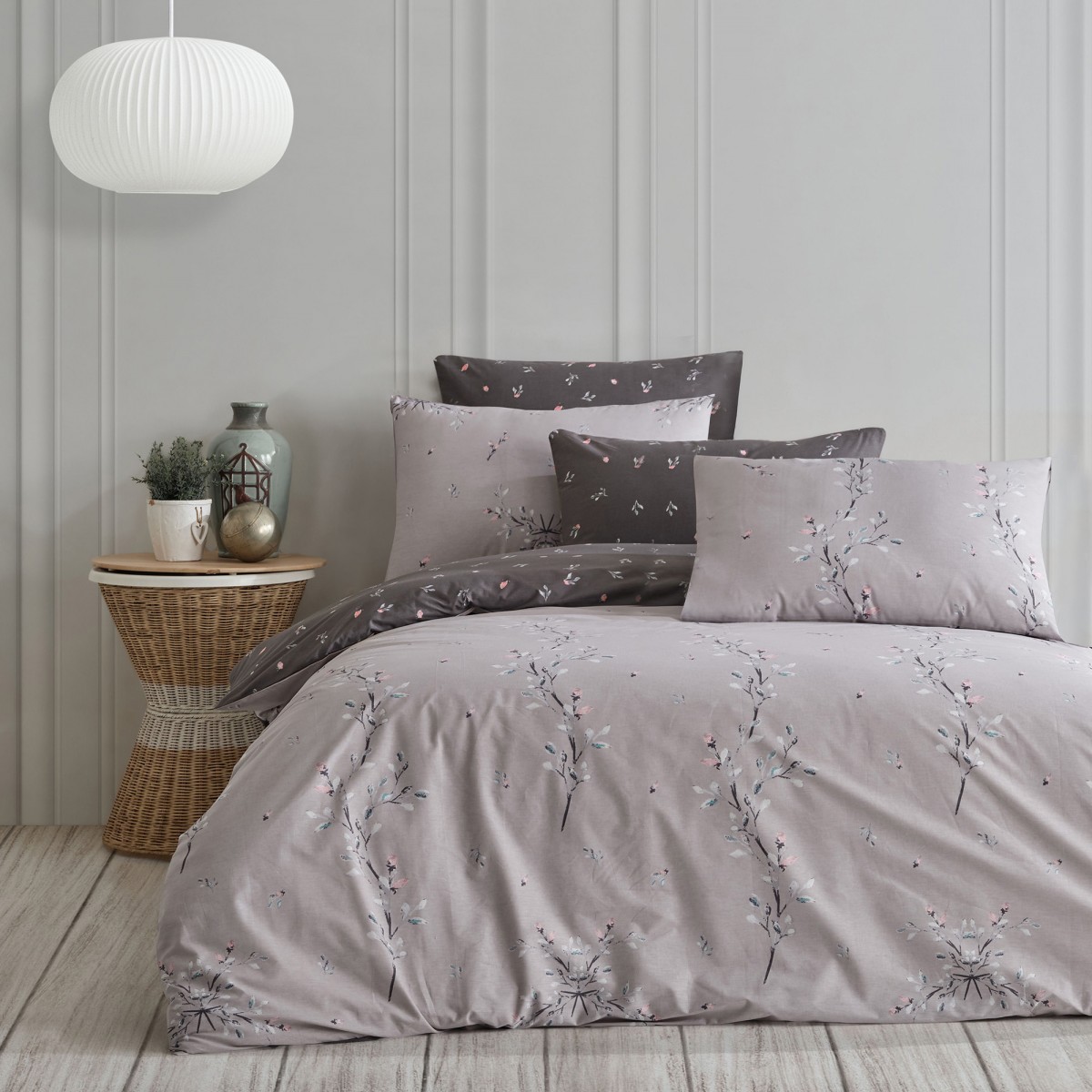 Parure de lit 100% coton MAYDA-GRIS