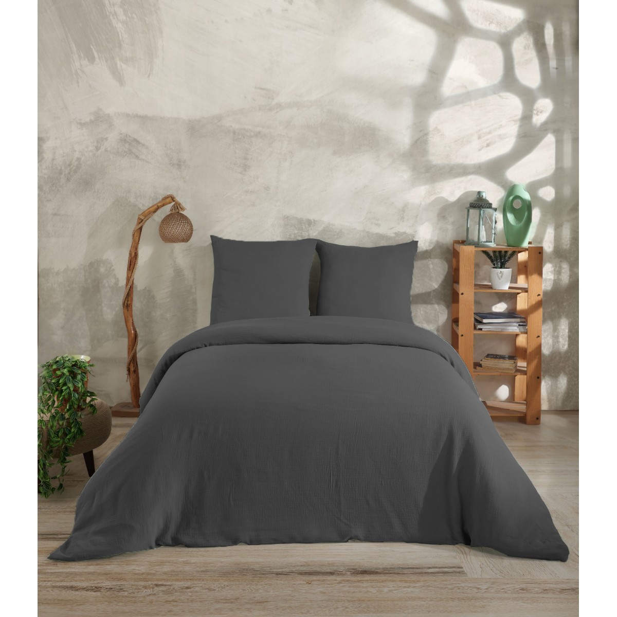 Parure de lit gaze de coton Anthracite