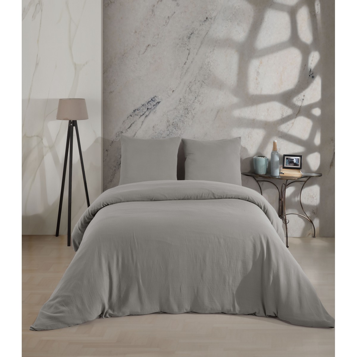 Parure de lit gaze de coton  GRIS