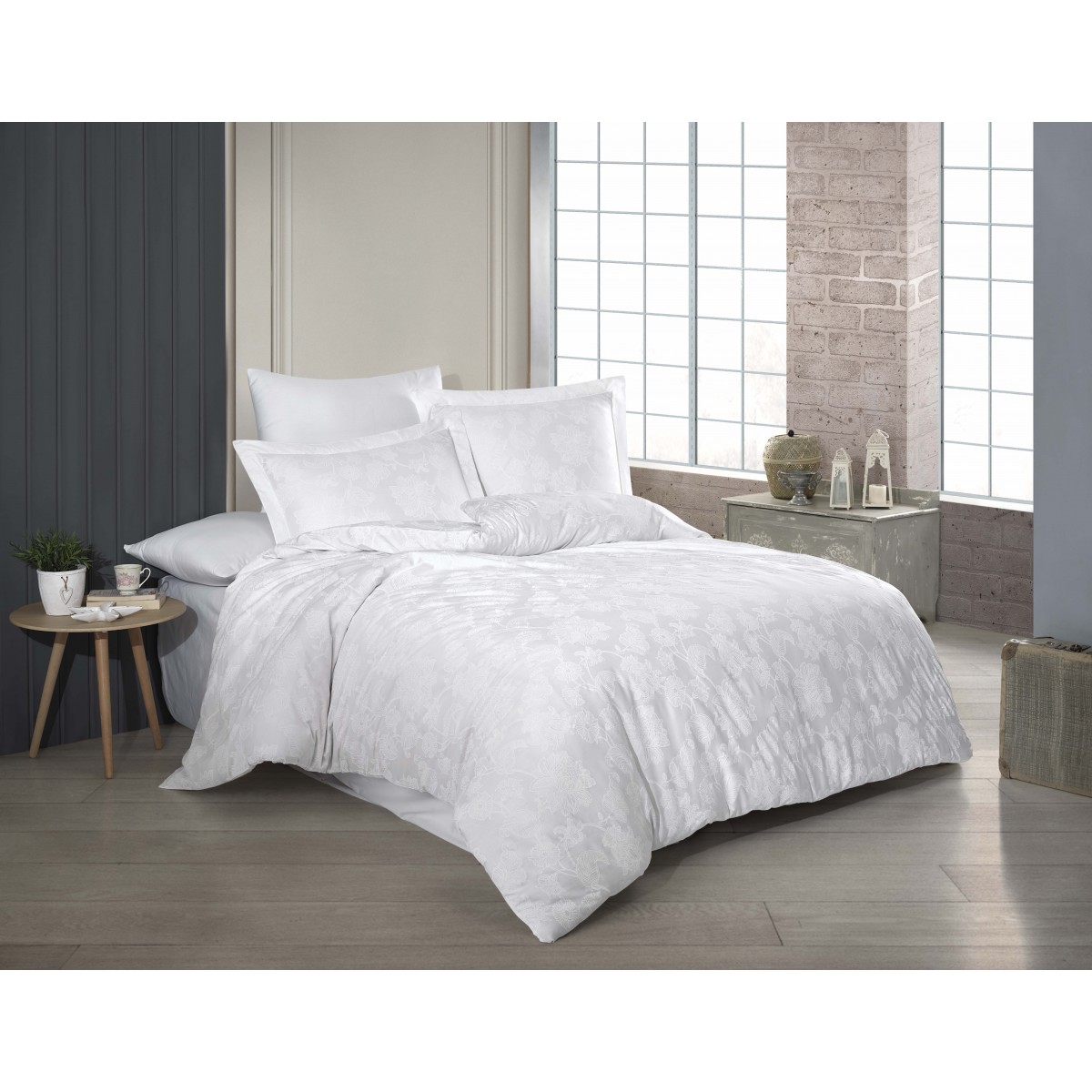 Parure de lit satin de coton SOFIA BLANC