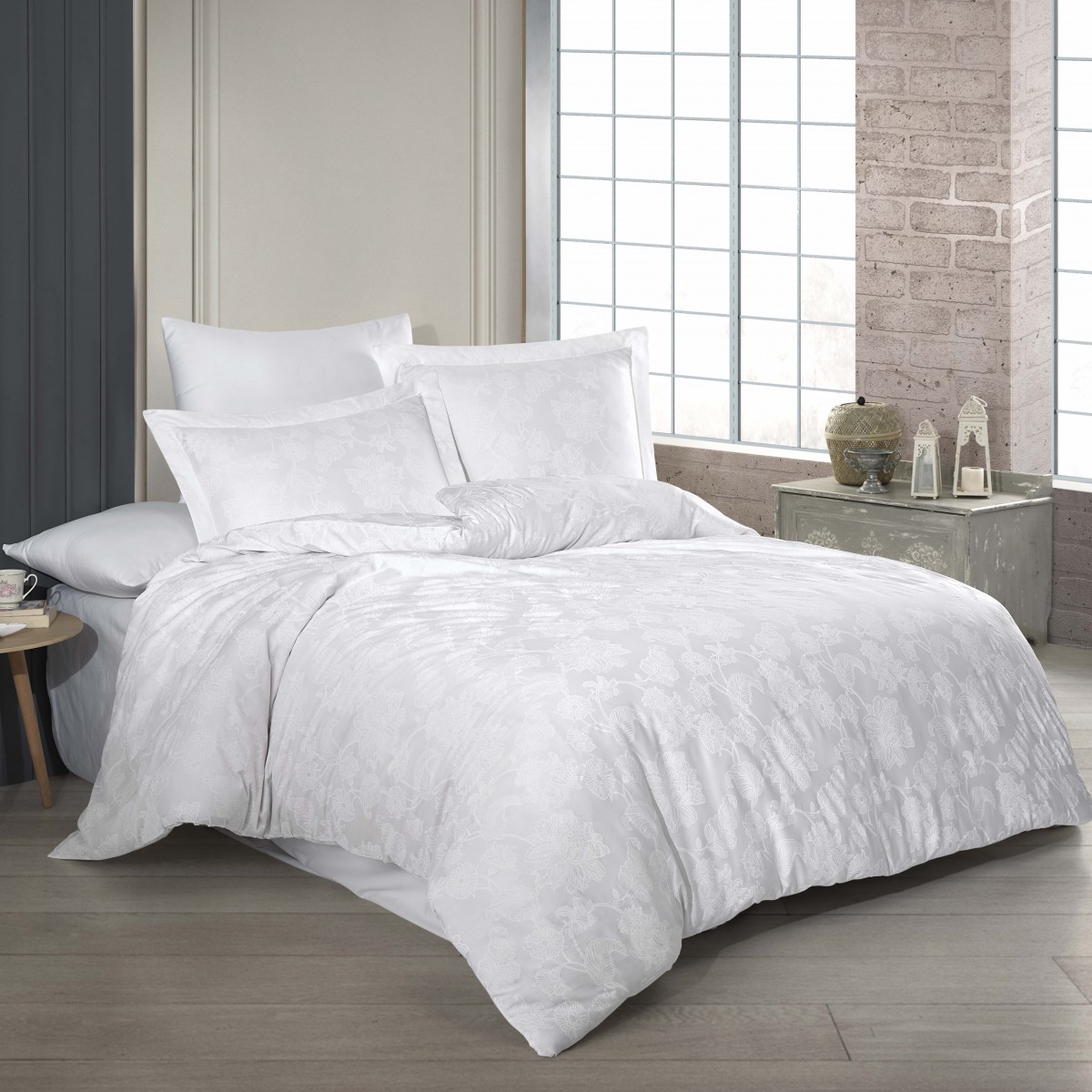 Parure de lit satin de coton SOFIA BLANC