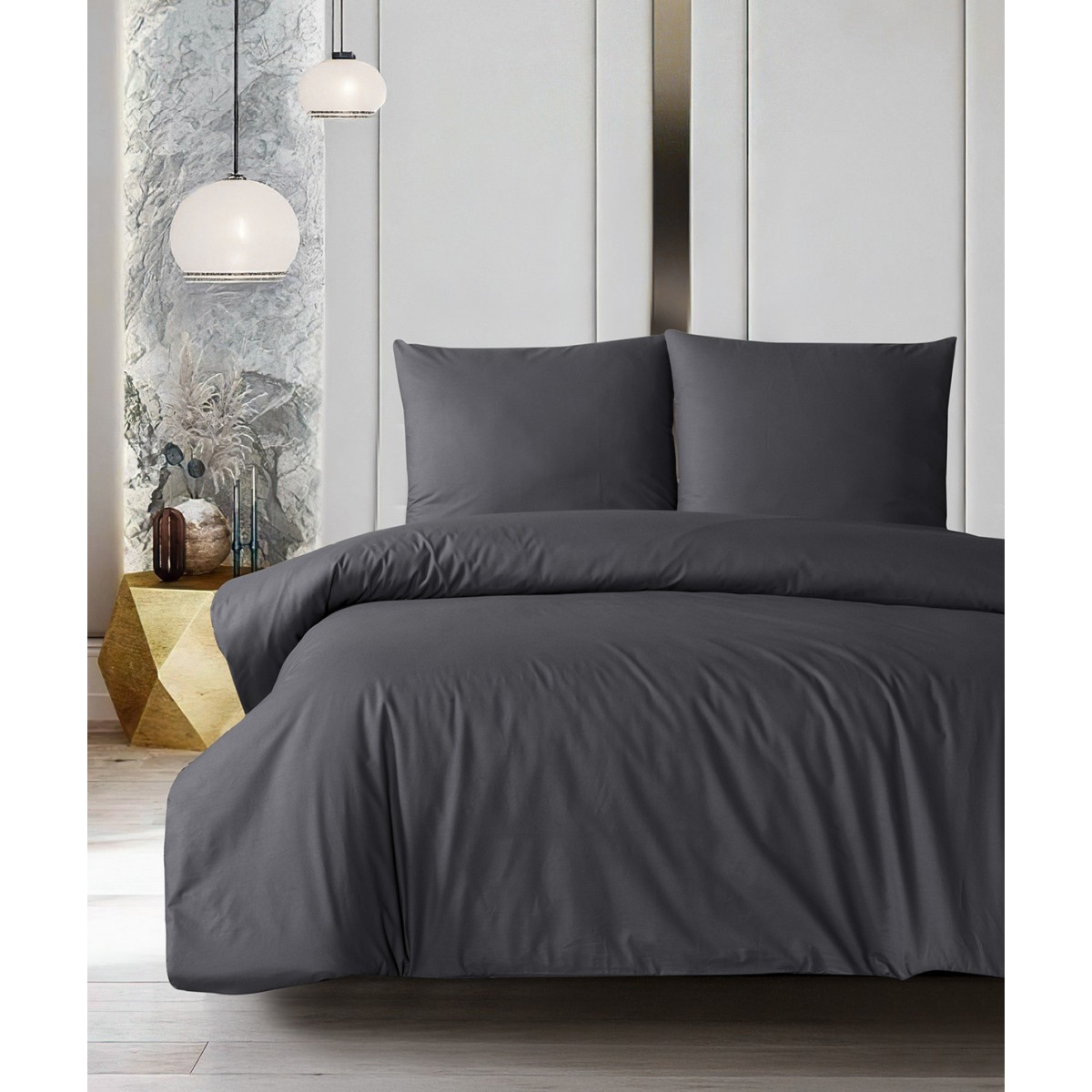 Parure de lit 100% coton ANTHRACITE