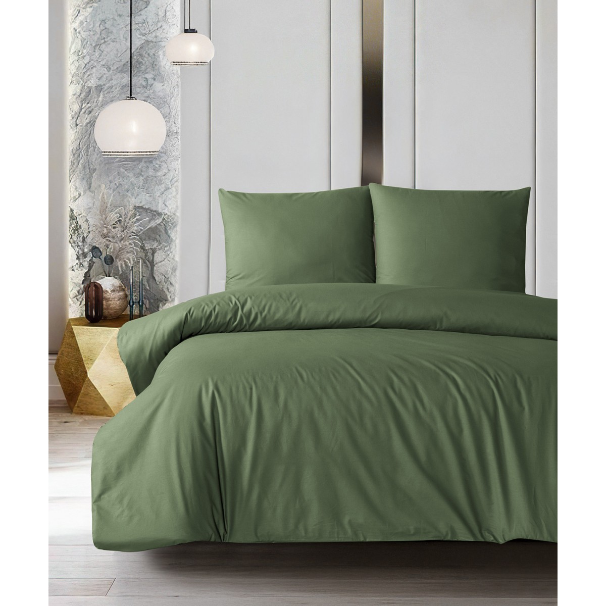 Parure de lit 100% coton VERT KAKI