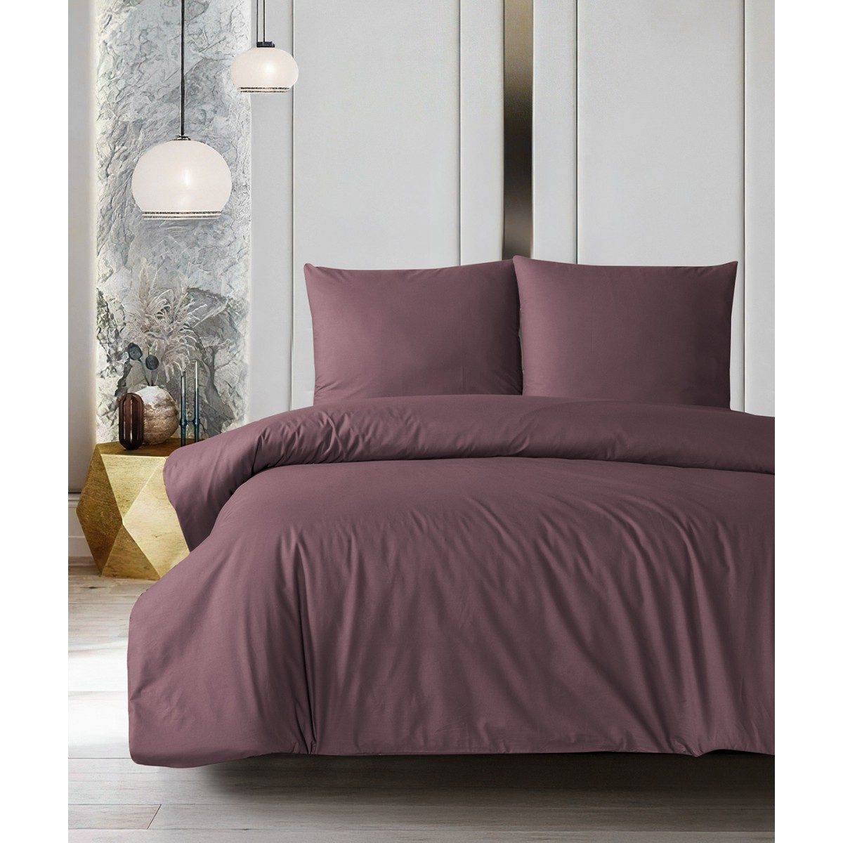 Parure de lit 100% coton MAUVE