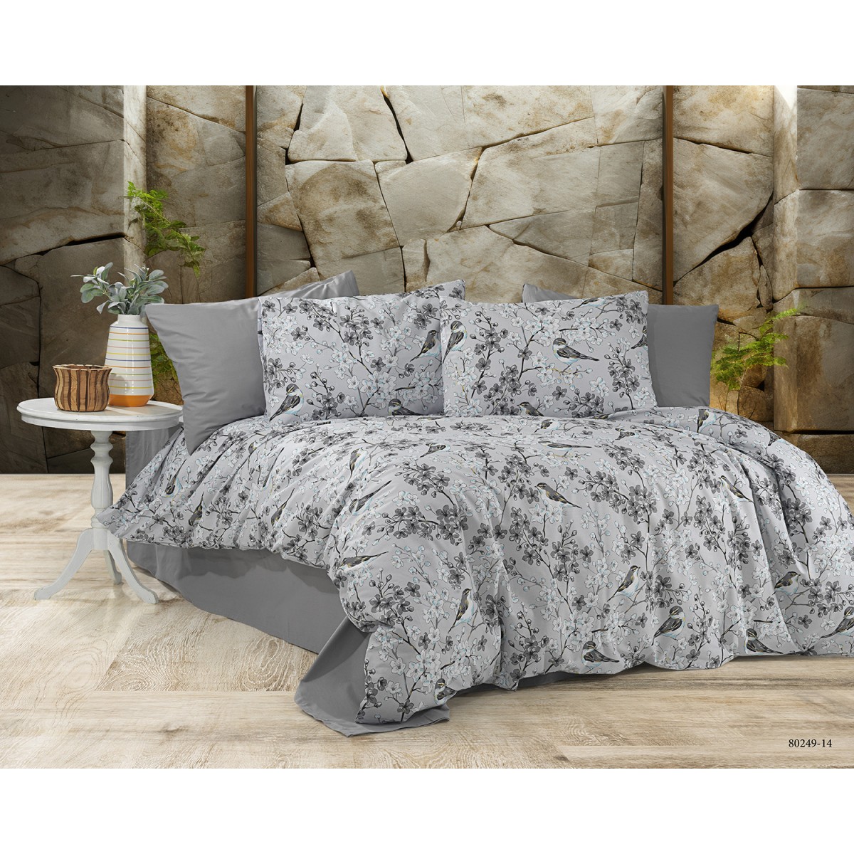 Parure de lit 100% coton PETALIA GRIS