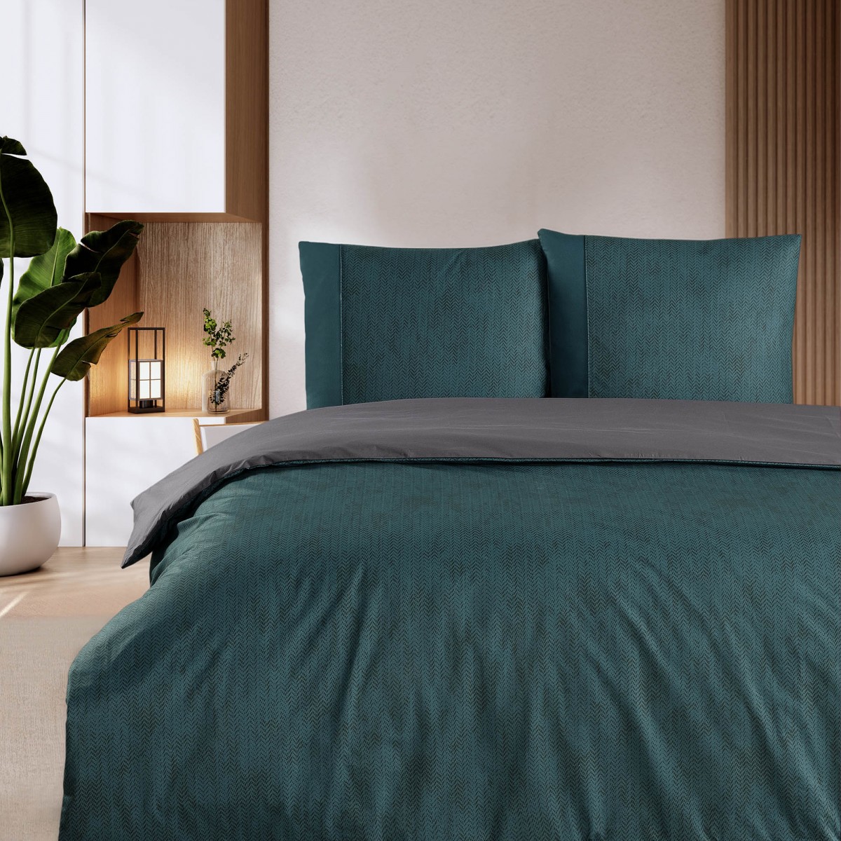 Parure de lit 100% coton CLEMENT EMERAUDE