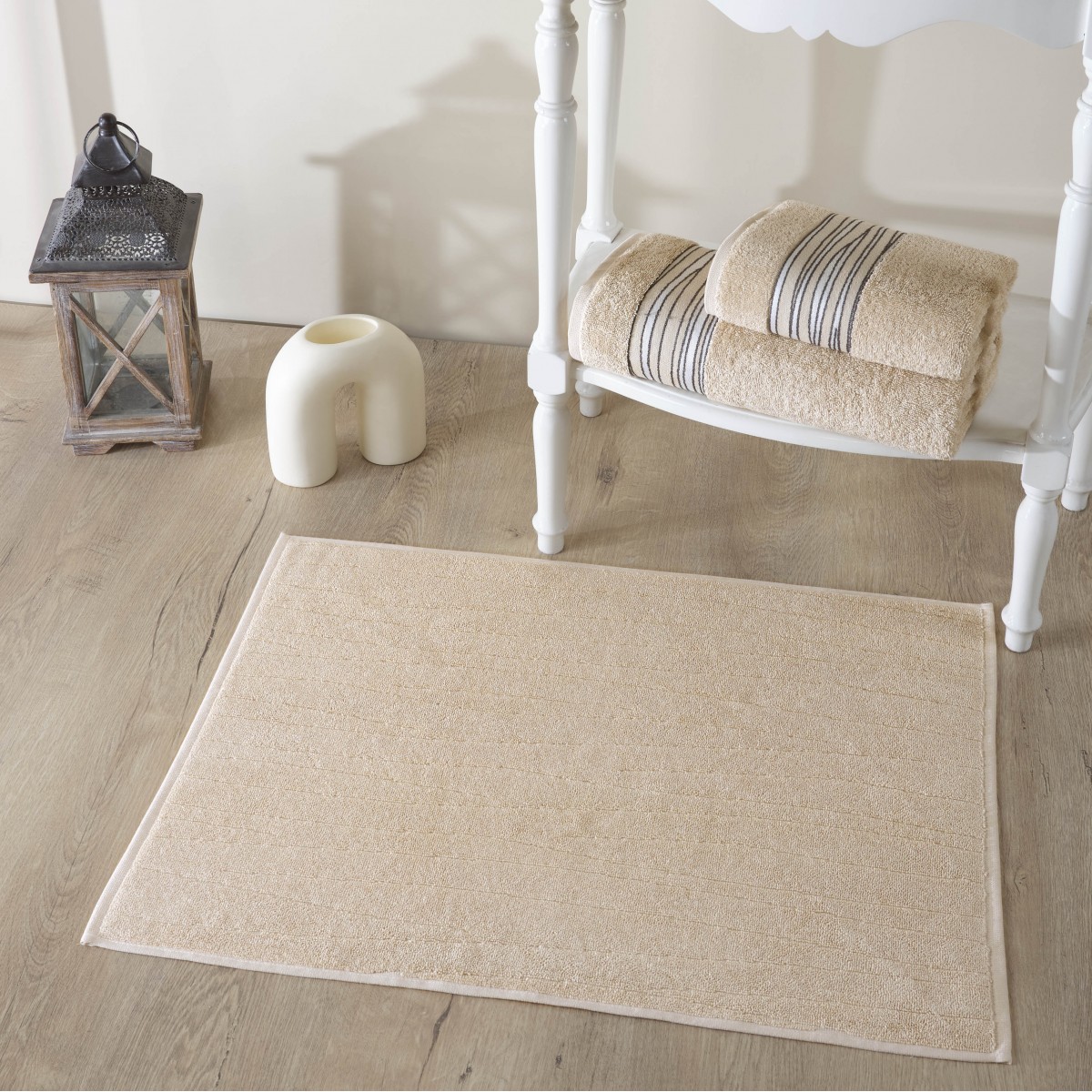 Set de bain éponge 3 pc Serviette 50x90 +70x140 ,  50x70 tapis de bain 750gr/m2 PURE-BEIGE