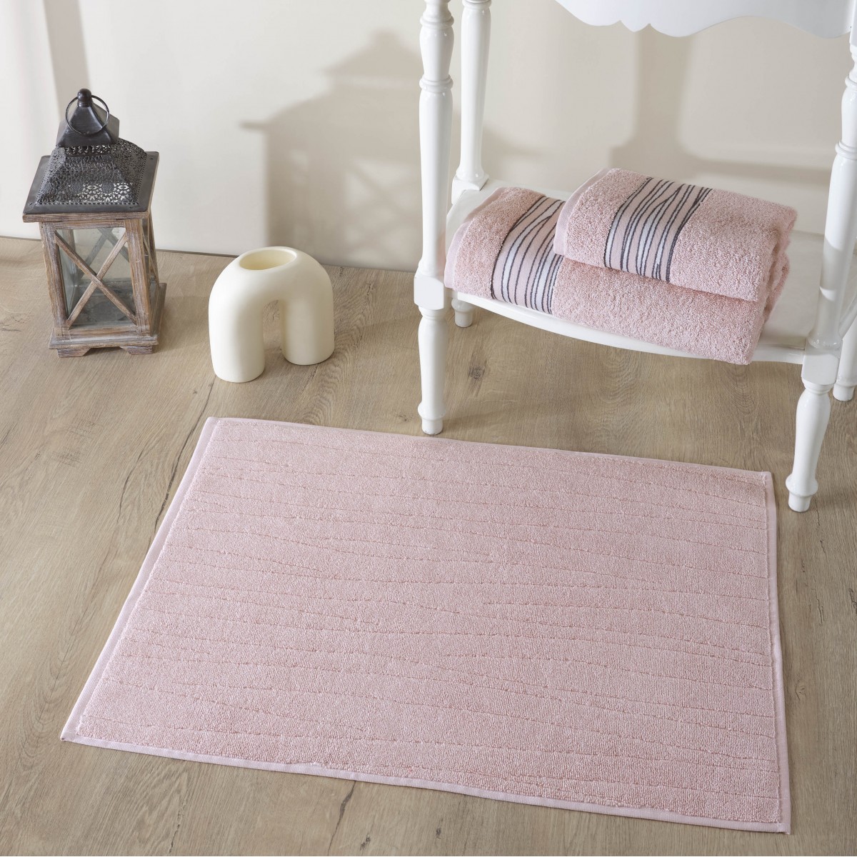 Set de bain éponge 3 pc Serviette 50x90 +70x140 ,  50x70 tapis de bain 750gr/m2 PURE-ROSE