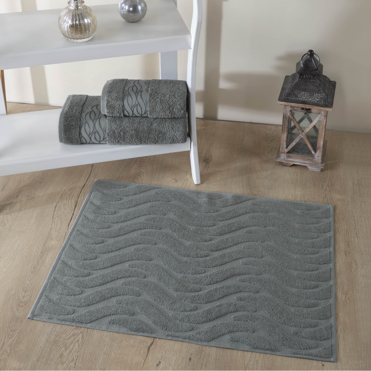 Set de bain éponge 3 pc Serviette 50x90 +70x140 ,  50x70 tapis de bain 750gr/m2 ROMANCE G.FONCE