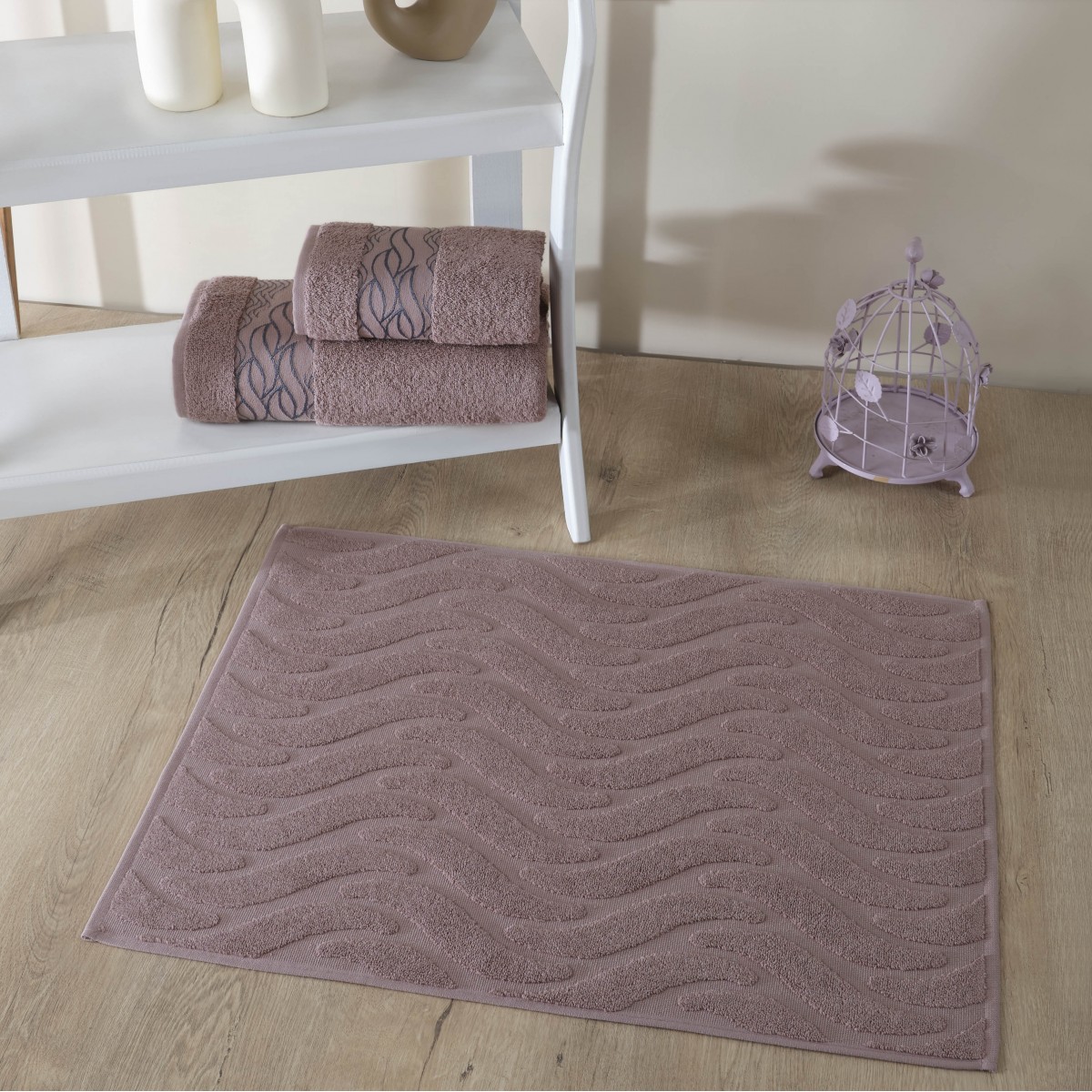 Set de bain éponge 3 pc Serviette 50x90 +70x140 ,  50x70 tapis de bain 750gr/m2 ROMANCE ROSE