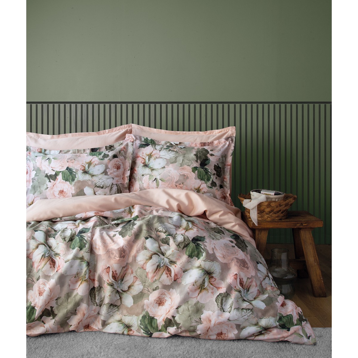 Parure de lit 240X220 cm satin de coton ROSIERE