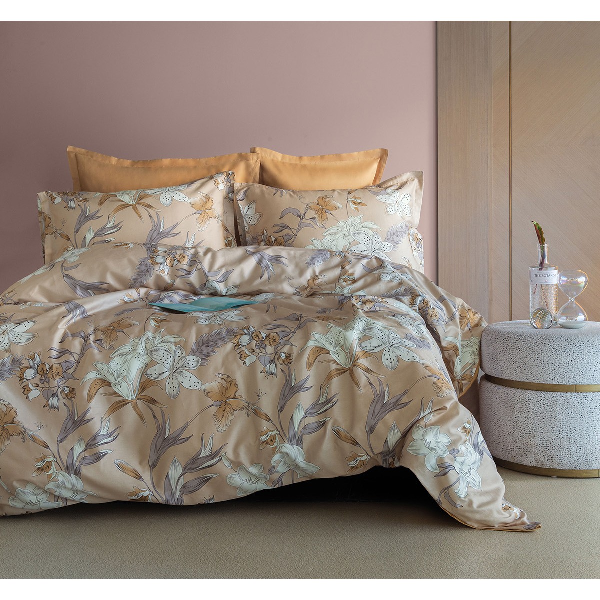 Parure de lit 240X220 cm satin de coton BOTANIST