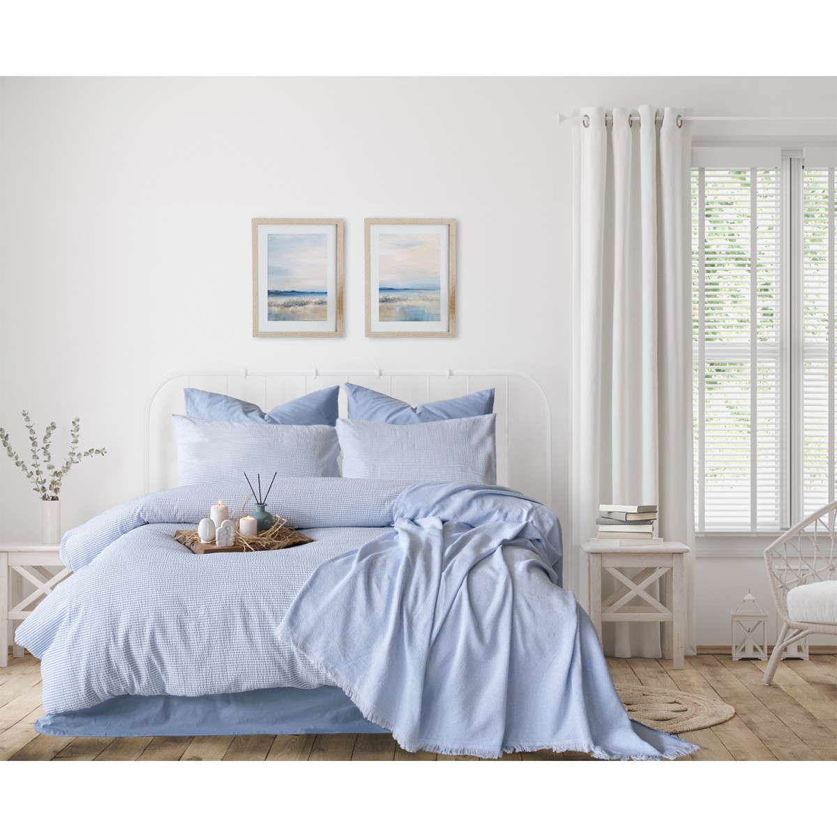 Parure de lit 100% coton MARIBEL BLEU