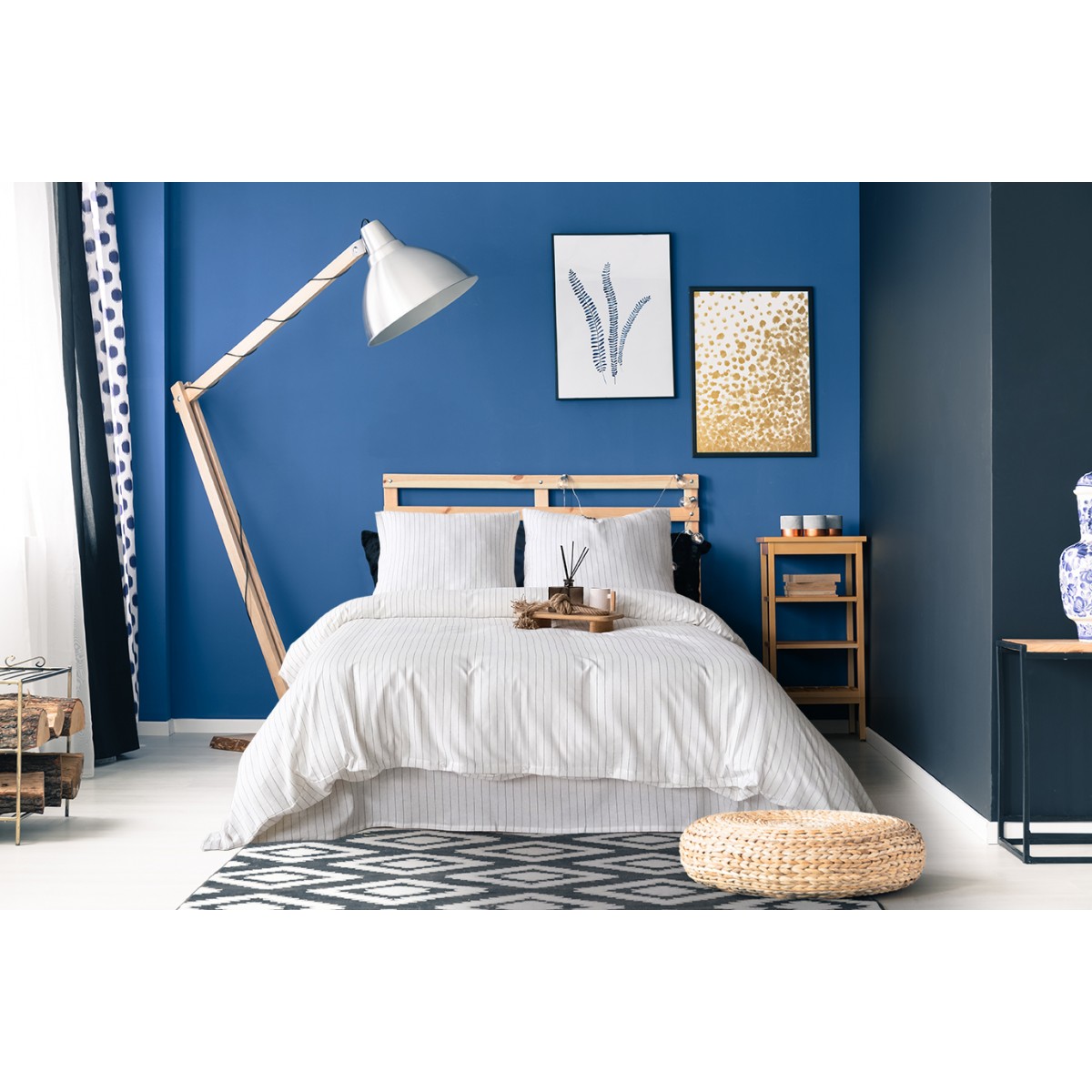 Parure de lit 100% coton Tisse teint Indigo