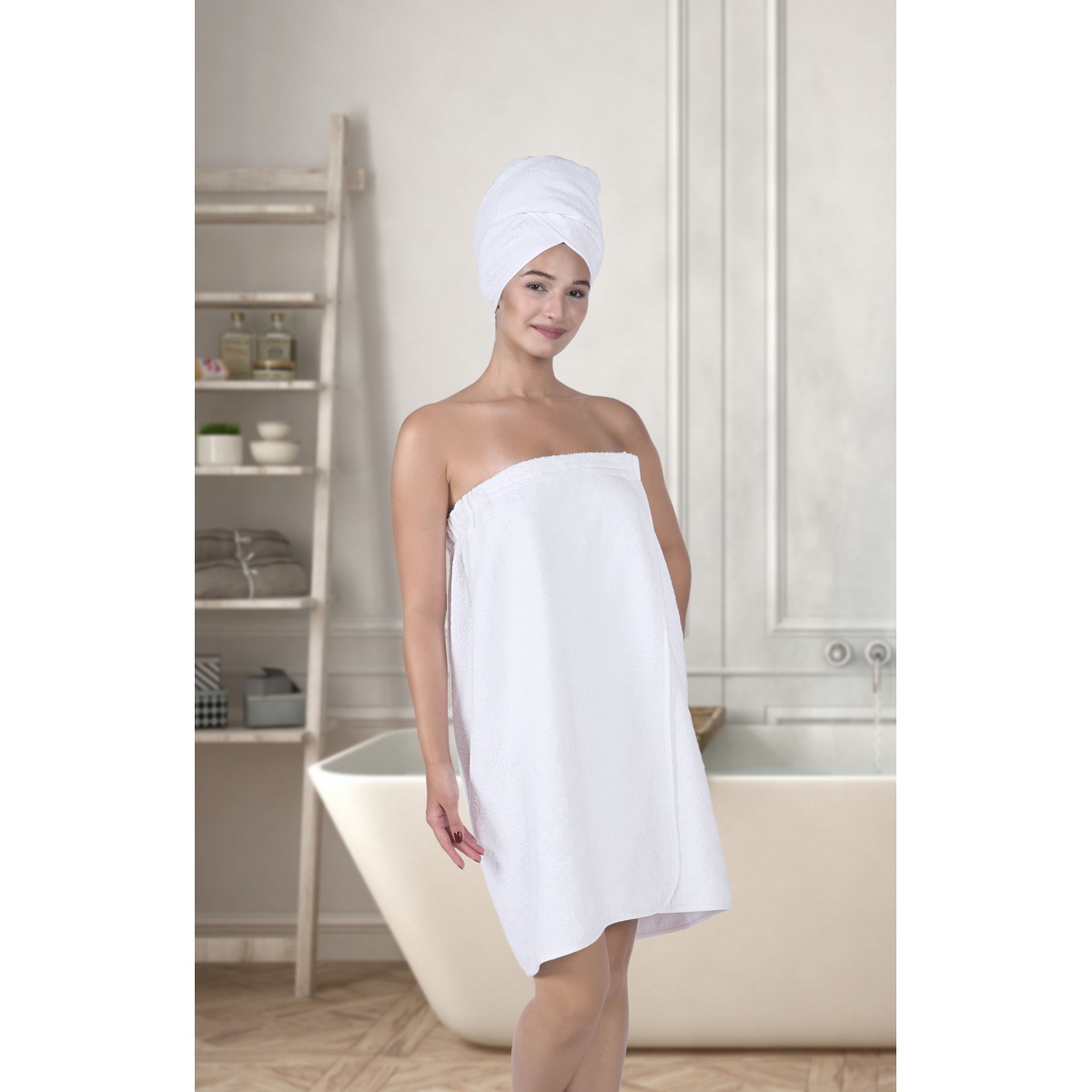Set Paréo et serviette à cheveux Blanc