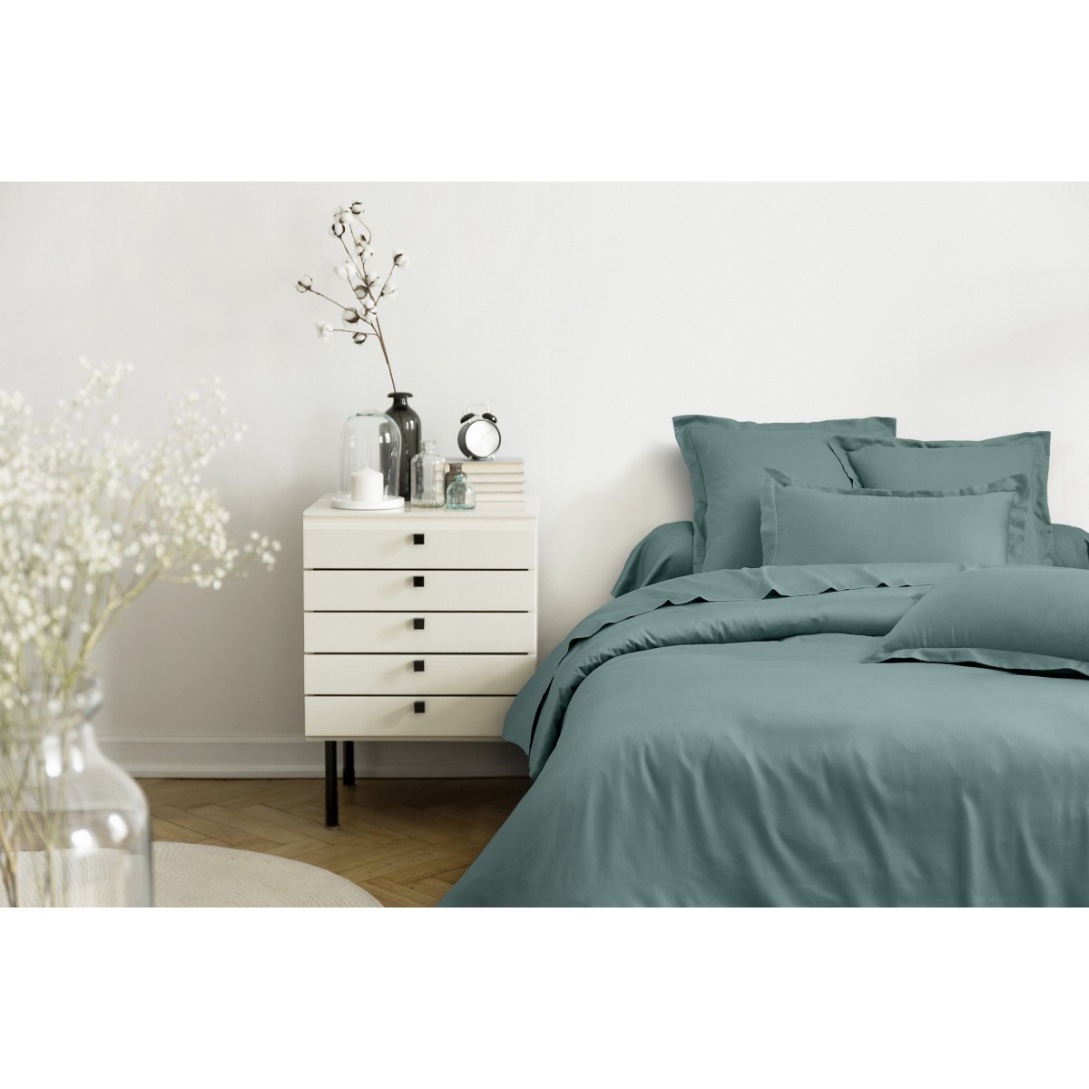 Housse de couette satin de coton céladon